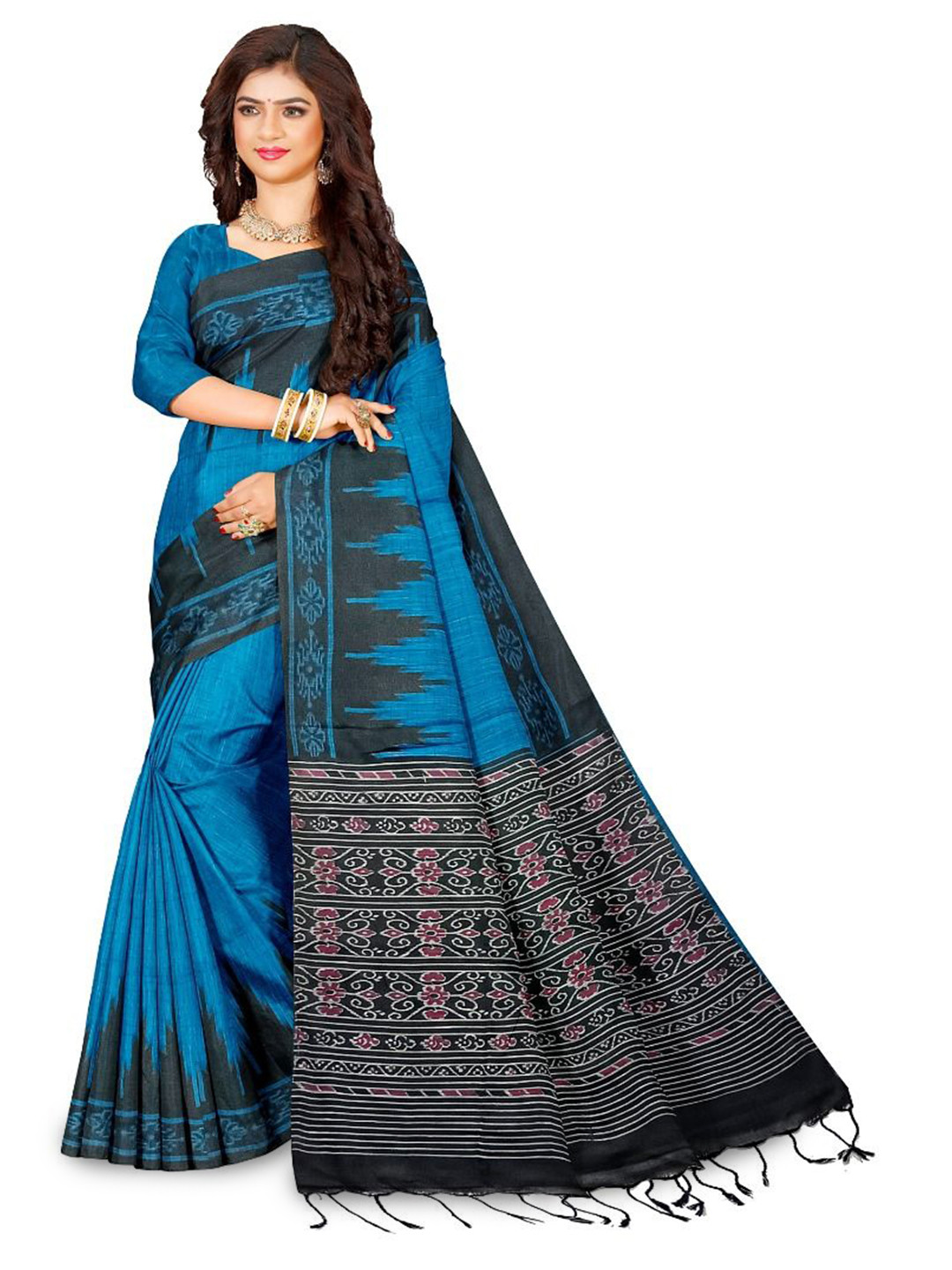 TITHI SAREES Printed Border Pure Cotton Sambalpuri Saree