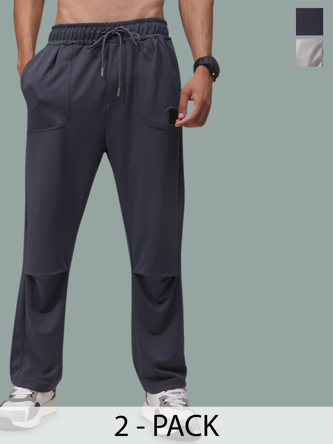 MADSTO Men Pack Of 2 Mid-Rise Relax-Fit Trousers