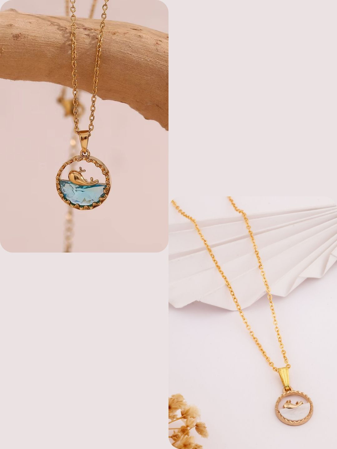 DressBerry Women Set Of 2 Gold-Plated Circular Stainless Steel Elegent Pendant With Chain