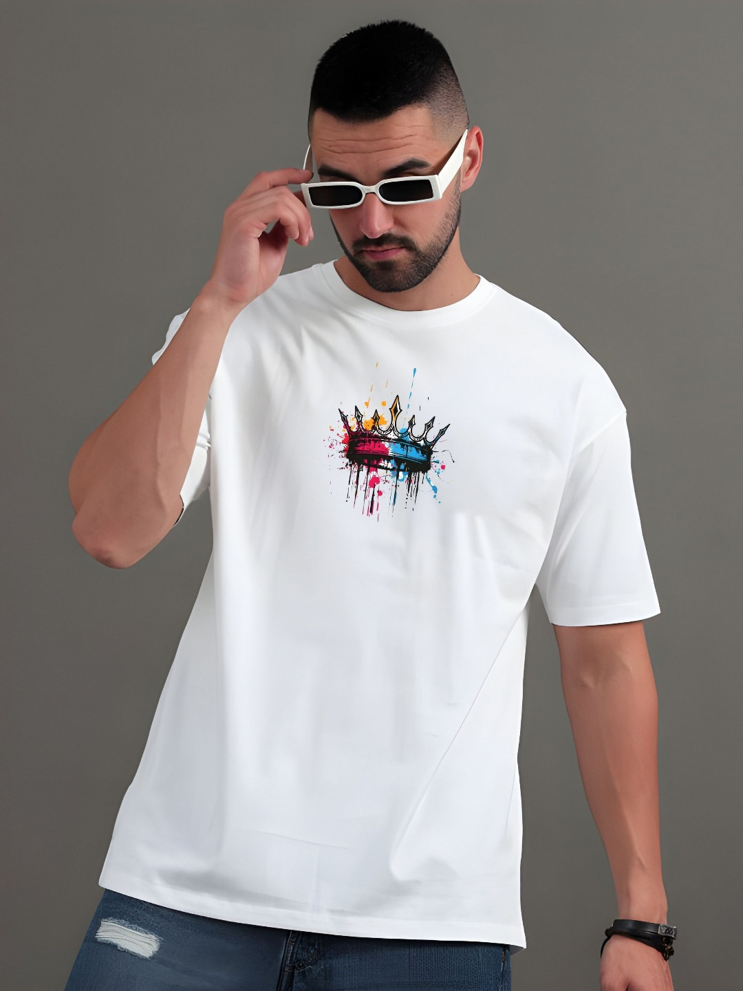 KAIDO Graphic Printed Round Neck Drop-Shoulder Sleeves Cotton Oversized T-shirt