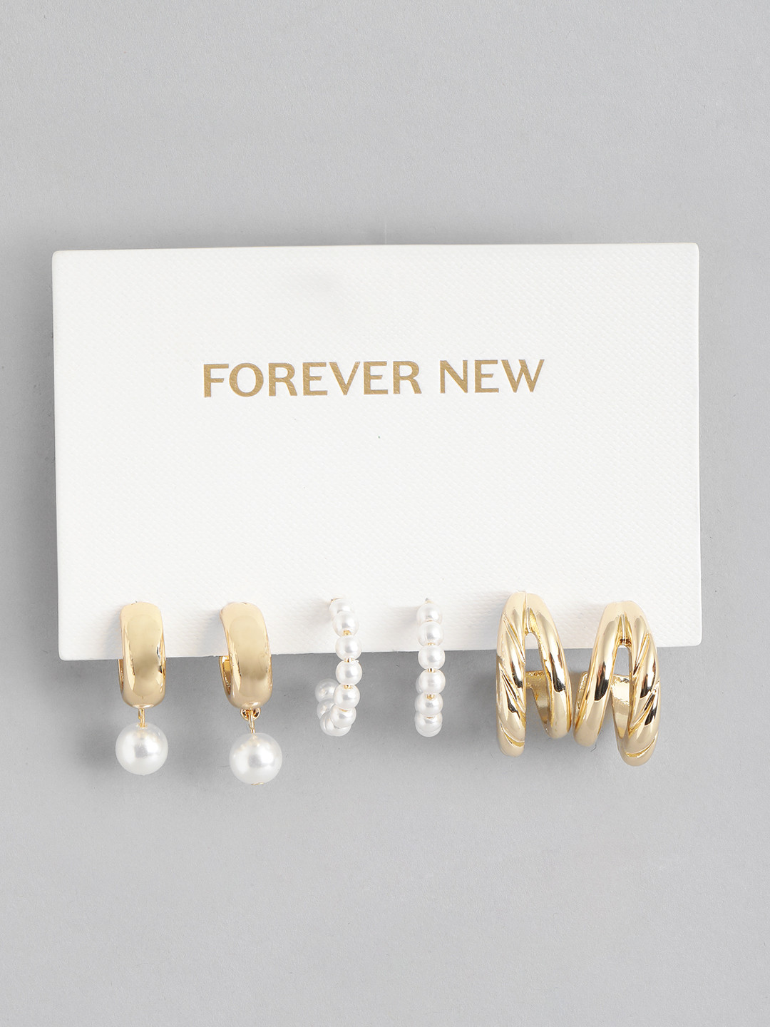 Forever New Set of 3 Gold Plated Kylie Pearl Studs Earrings