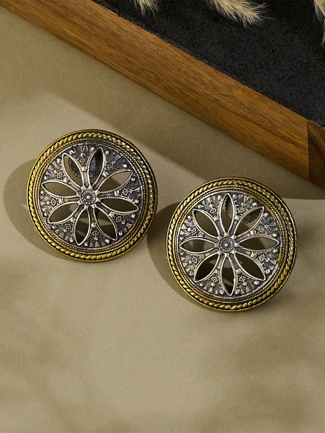 Fabindia Women Circular Metal Studs Earrings