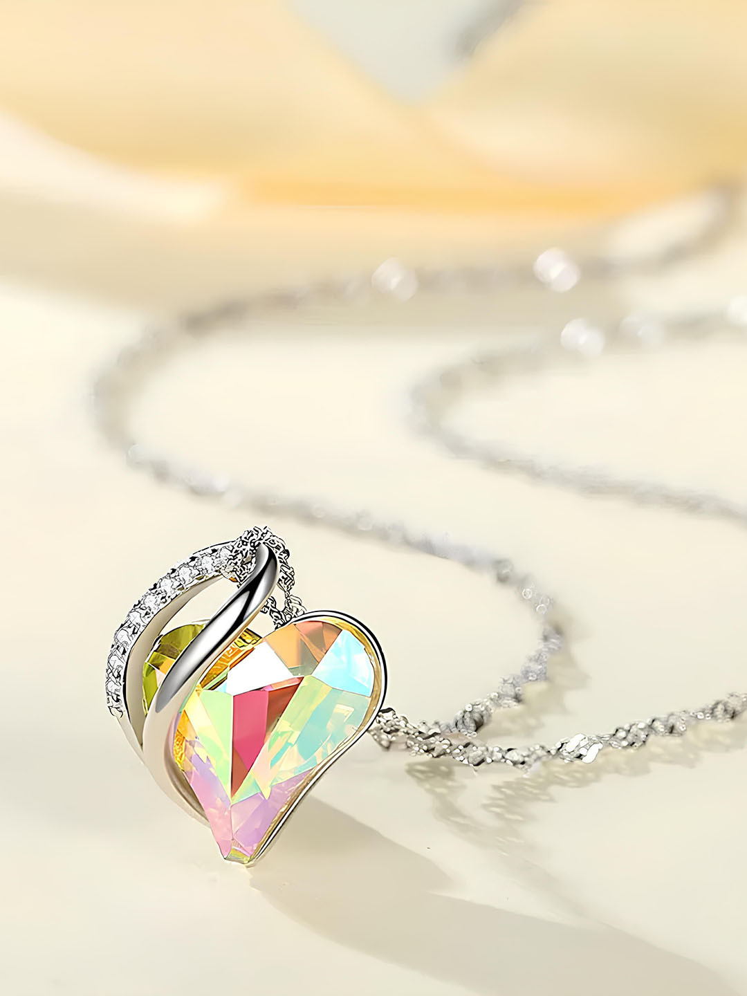 KARISHMA KREATIONS Silver-Plated Heart Shaped Cubic Zirconia Studded Pendant with Chain