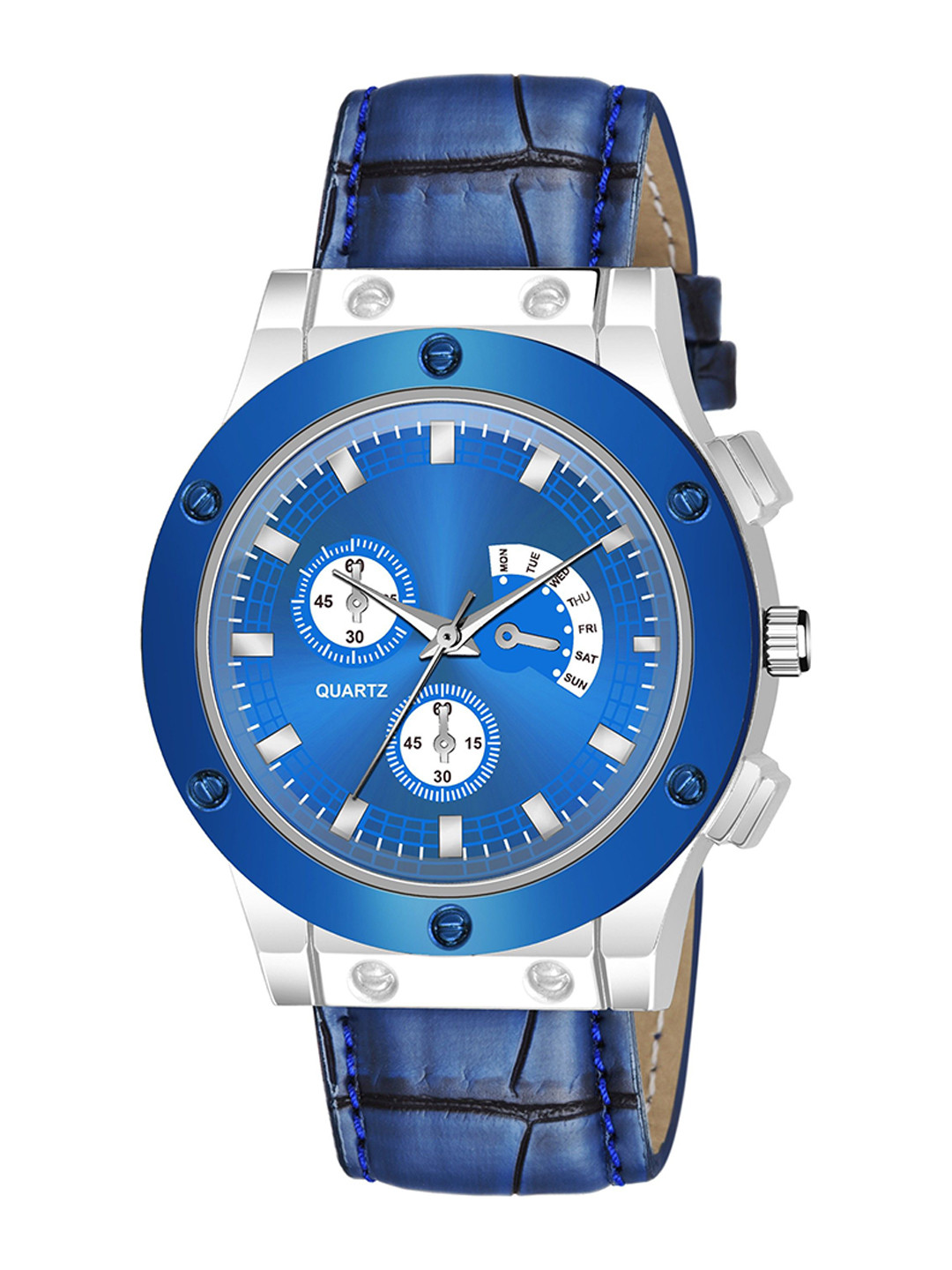 Gopal Shopcart Unisex Leather Textured Straps Analogue Watch Csamon_21_WhiteRing_Blue