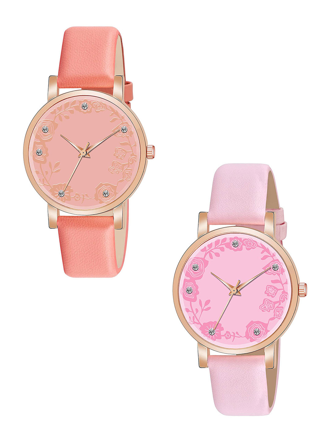 CSAMON Women Pack Of 2 Analogue Watch C36RG ORG PINK R2 Leather