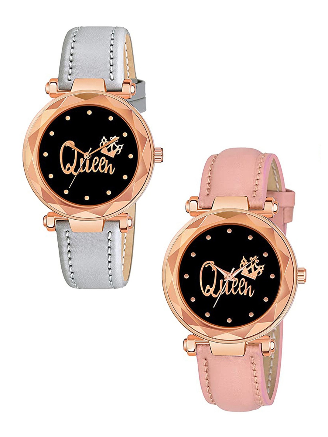 CSAMON Women Pack of 2 Printed Dial & Straps Analogue Watch GR379RG Q GREY PINK G L
