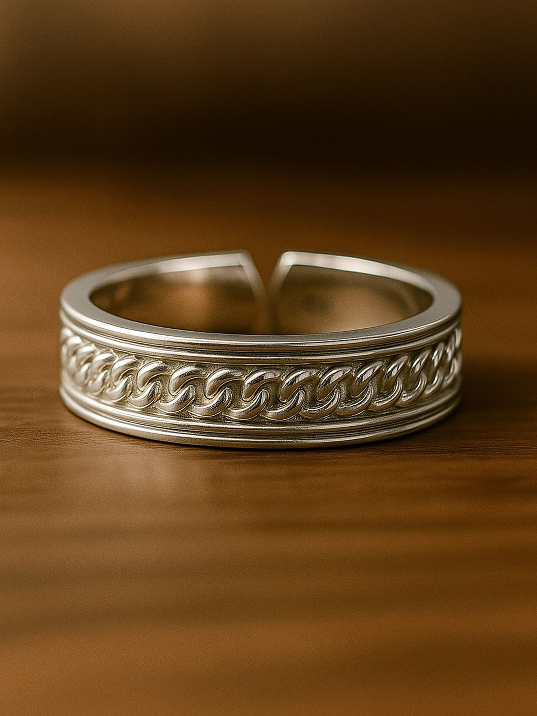 Luxevogue Men 925 Sterling Silver Rhodium-Plated Chain Pattern Finger Ring