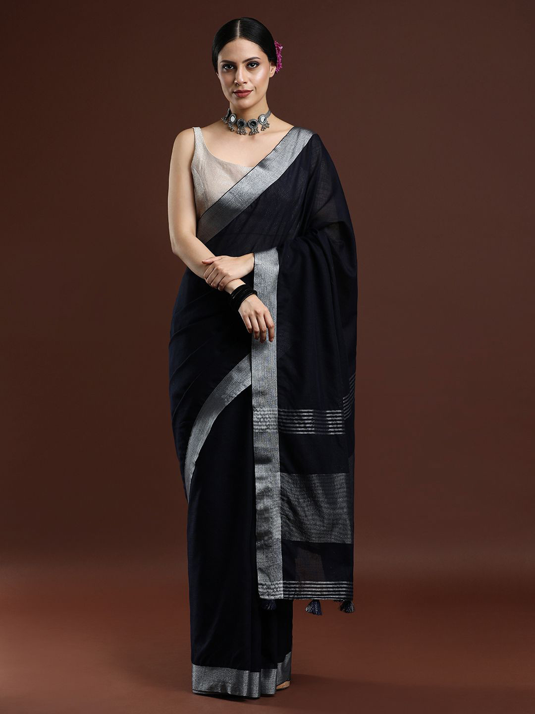 Mitera Woven Design Solid Bhagalpuri Saree With Blouse Piece