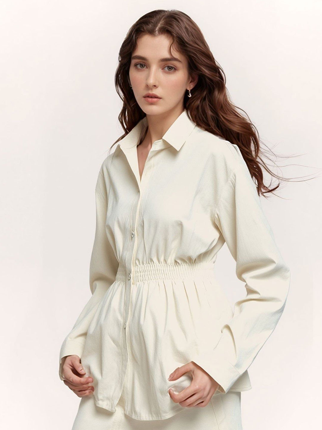 Outzidr Oversized Spread Collar Smocking Shirt