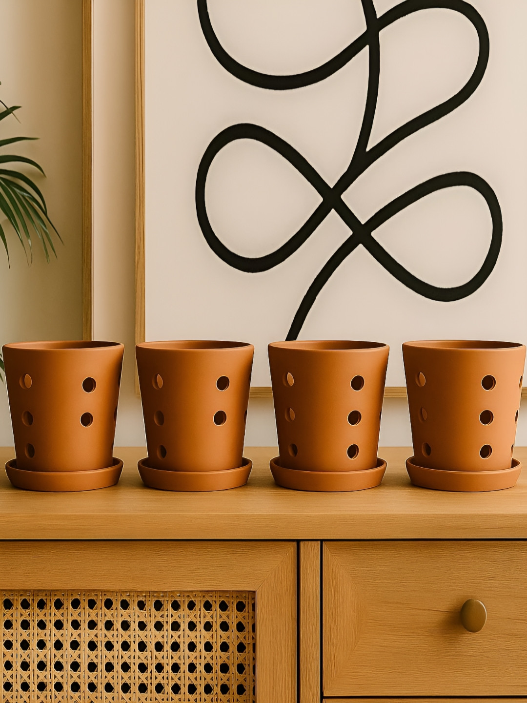 The handicraftian Cone Orchid 4 Pieces Orange Terracotta Medium Planters