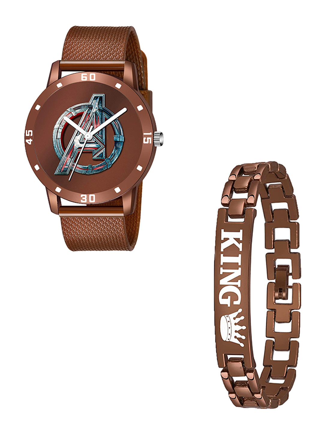 Gopal Shopcart Unisex Analogue Watch Gift Set  avengers Brown Aeviyo King Bracelet