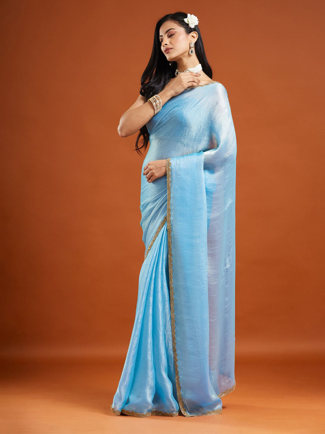 LOROFY Beads and Stones Border Tussar Saree