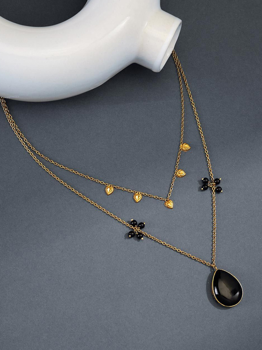 Fabindia Silver Stone Studded Statement Short Layered Necklace