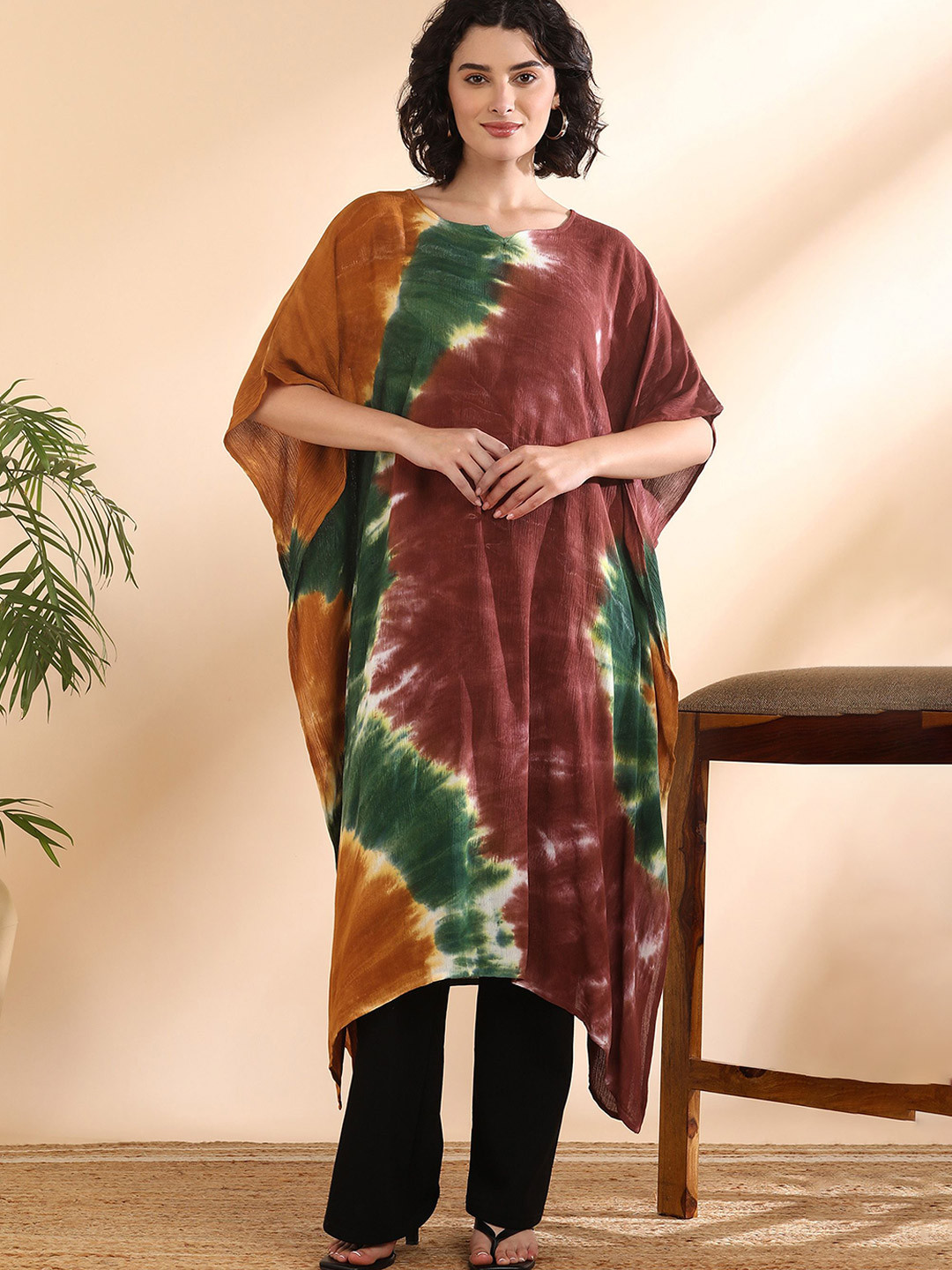 PinkTribe Women Abstract Dyed Shibori Daily Kaftan Kurta