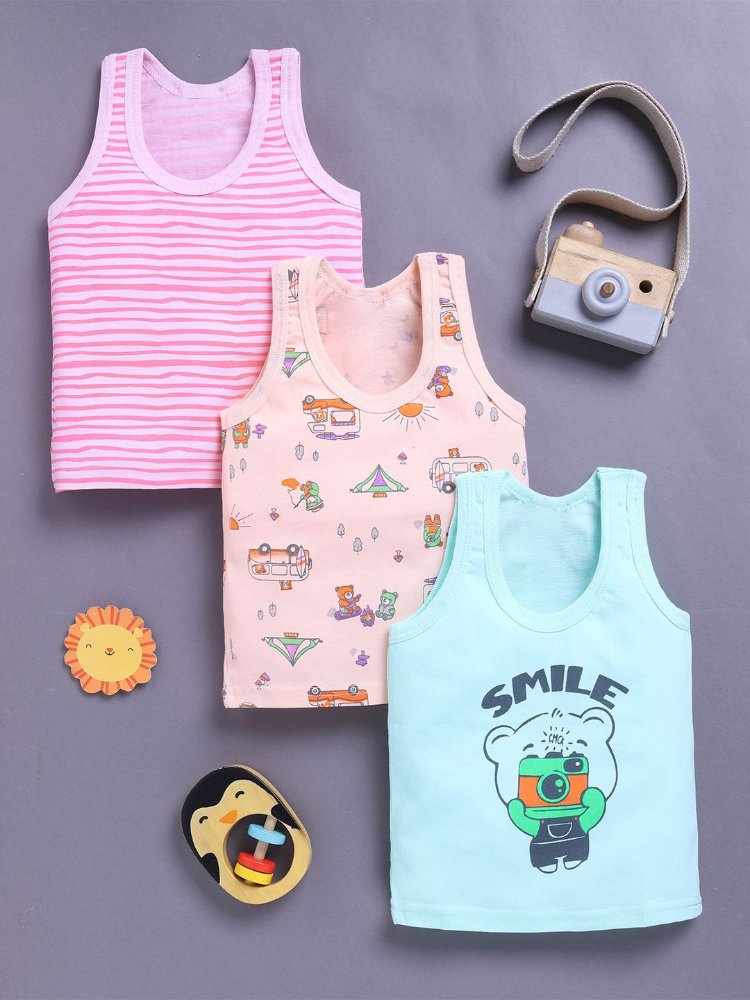 Redden Infant Boys Pack Of 3 Printed Cotton Round Neck Basic Vest R2-W111-BOYS-VEST