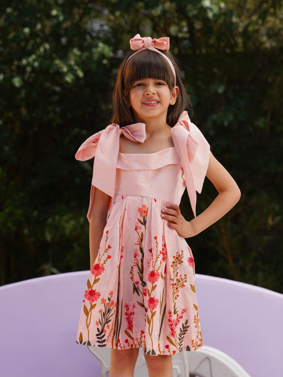 Cutie Patuti Bloom Belle Girls Floral Print Shoulder Straps Cotton A-Line Dress