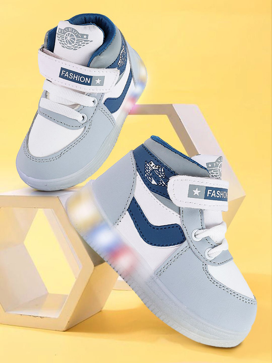 PASSION PETALS Kids Colorblocked PU Fashion LED Casual Shoes