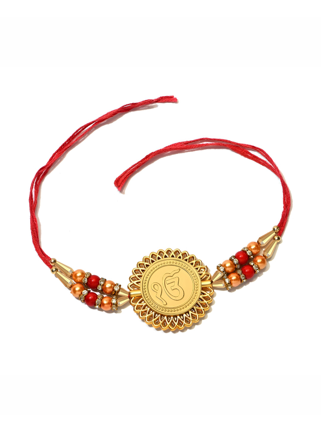 Pray Everyday Gold Plated Yellow & Red Ek Onkar Thread Rakhi