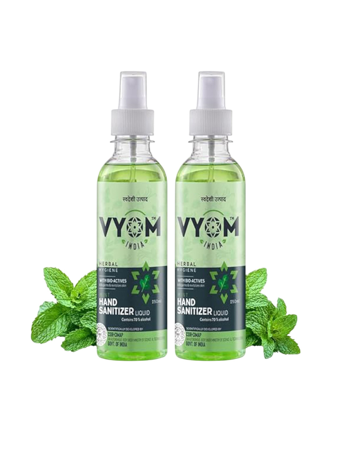 VYOM INDIA ORGANICS Set Of 2 Mint Hand Sanitizer Spray - 250 ml Each