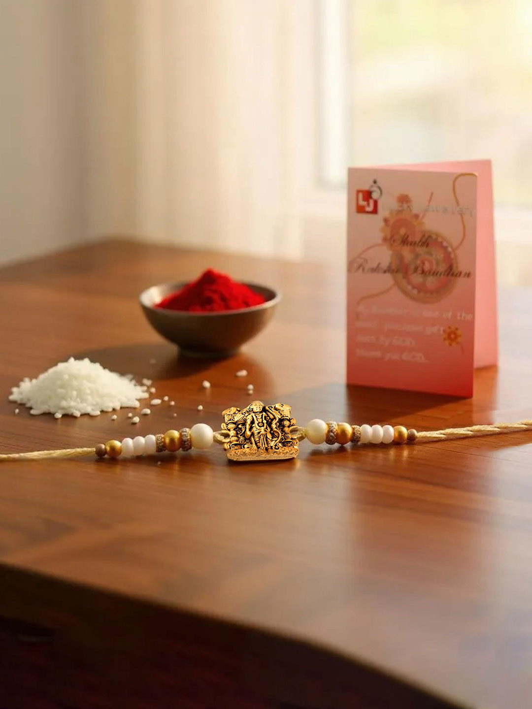 LUCKY JEWELLERY Artificial Beaded Thread Rakhi With Roli Chawal