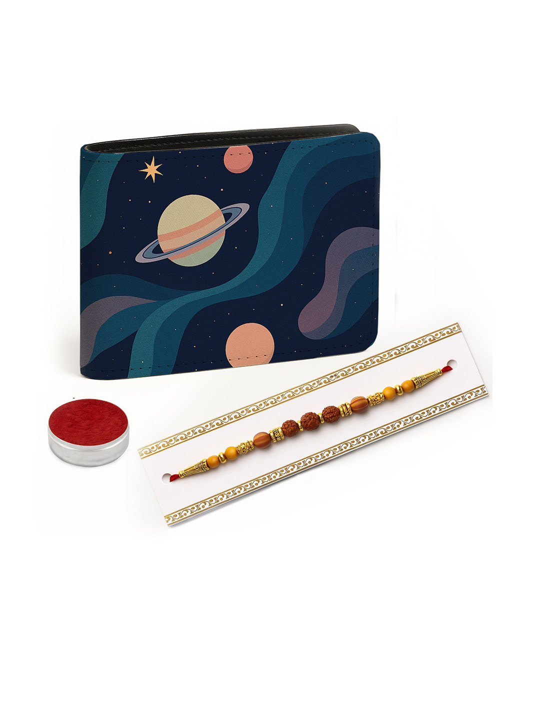 Kalankit Men Bi-Fold Wallet With Rakhi and Tilak Set