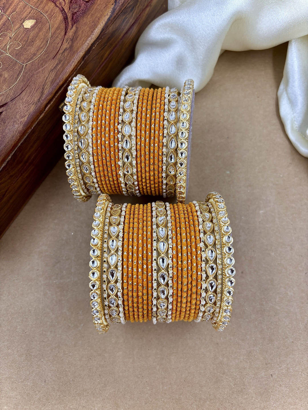 Wedding Chuda by Hitesh Bangles Set Of 42 Gold-Plated Stone-Studded Bangles