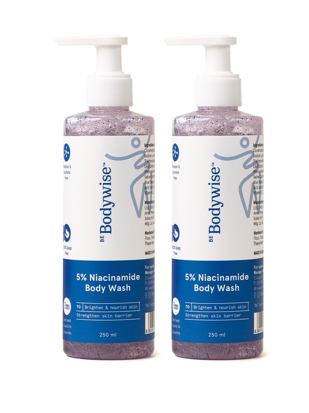 Be Bodywise 2-Pcs 5% Niacinamide Body Wash with Aloe Vera for Hydration - 250 ml each