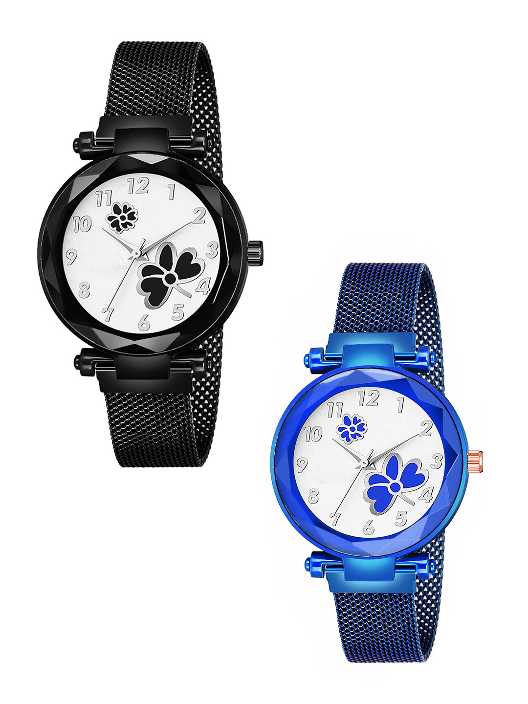 CSAMON Women Pack of2 Bracelet Style Strap Watch GR_379 Black 315 Black 379 Blue blue Dial