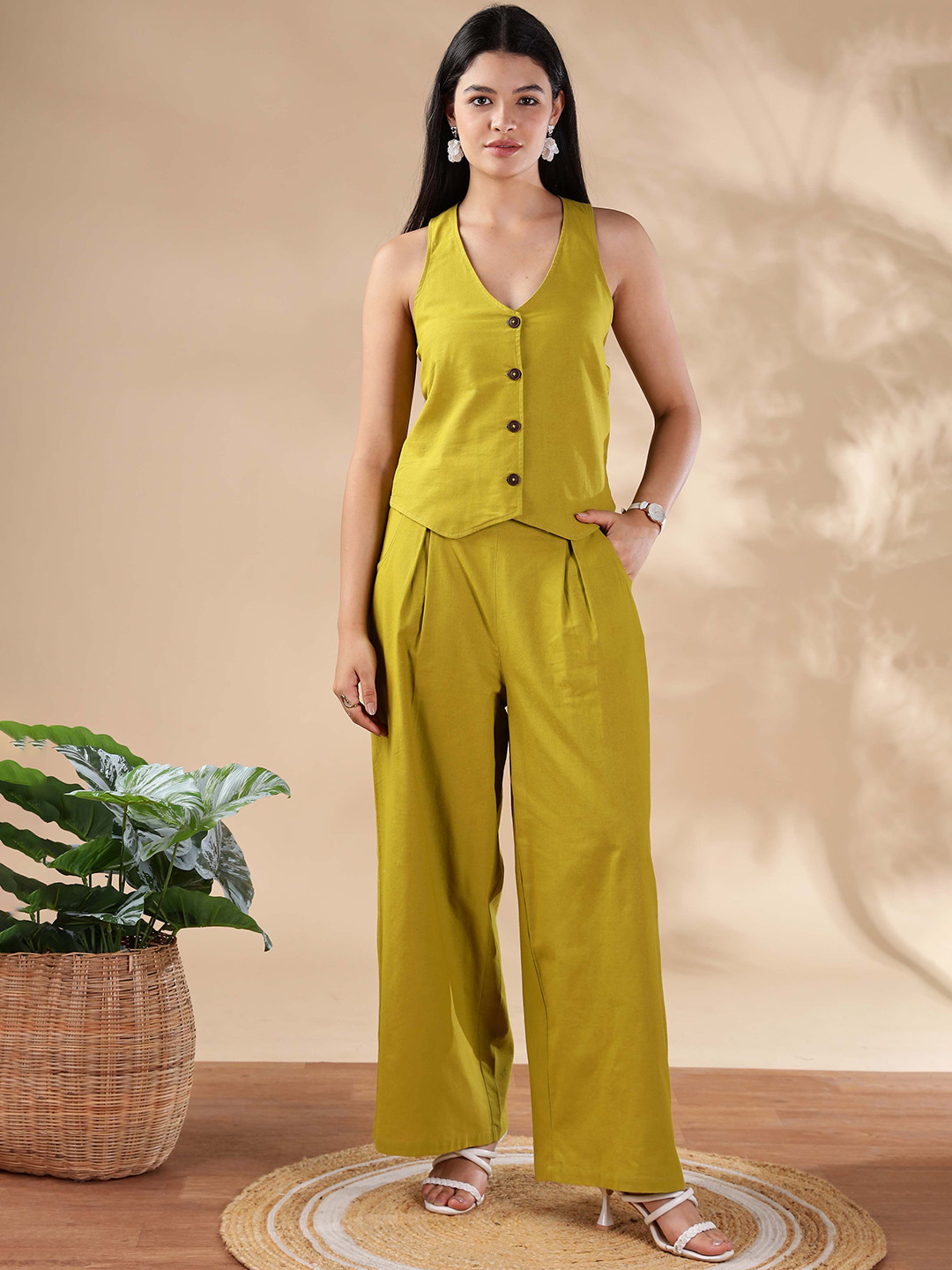 Anouk Halter Neck Cotton Shirt With Palazzo Co-Ords