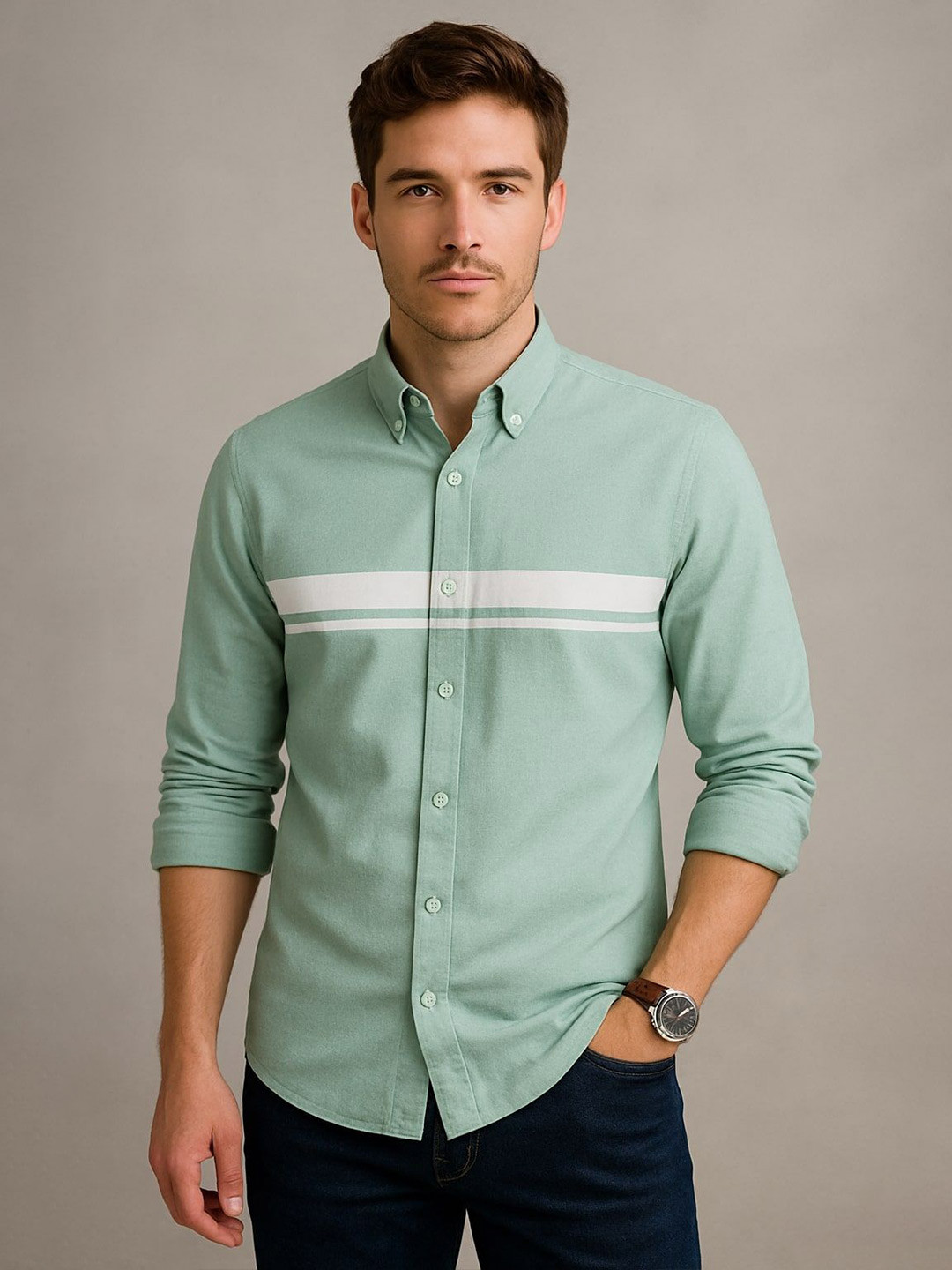The Roadster Lifestyle Co Colorblocked Button-Down Collar Pure Cotton Casual Shirt