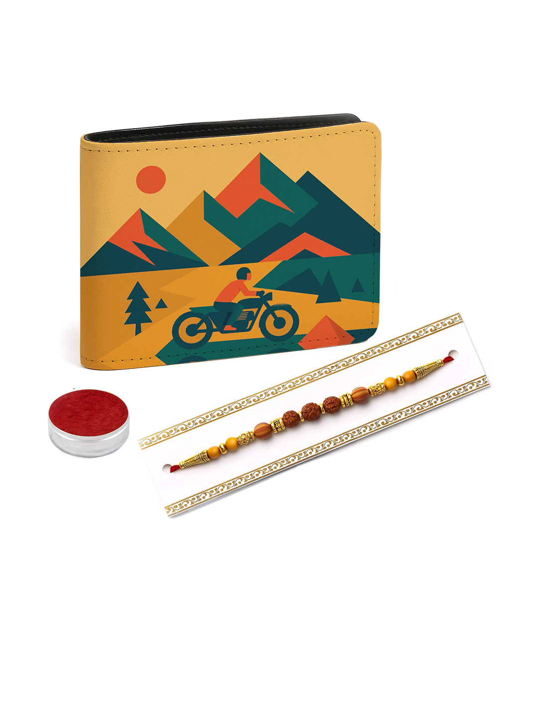 Kalankit Bi-Fold Men Wallet With Rakhi and Tilak Set