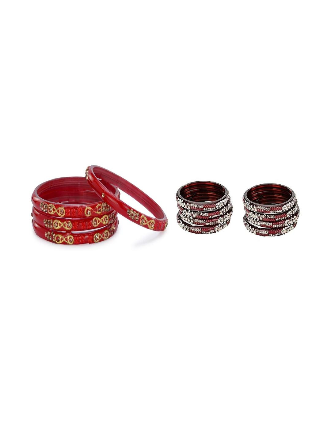 SOMIL Women Set Of 12 Artificial Stones And Beads Hand Decorated Glass Bangles