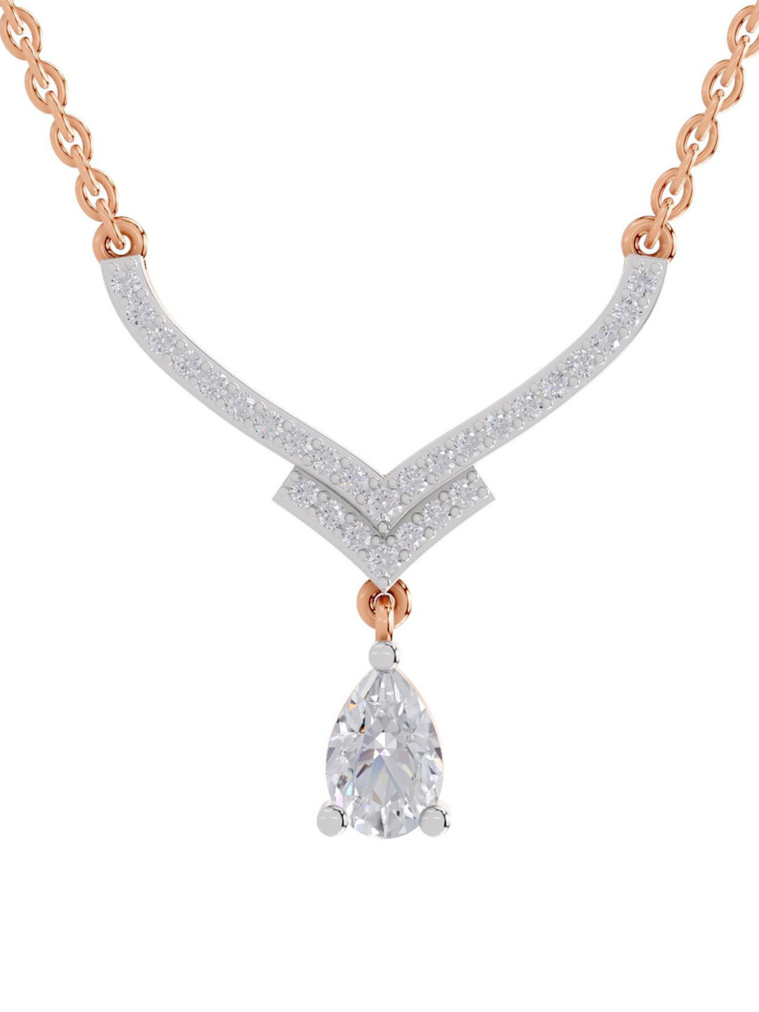 Sparkles 14K Rose Gold Lab Grown Diamond 0.99 Carat Pear & Round Shape Diamond Necklace
