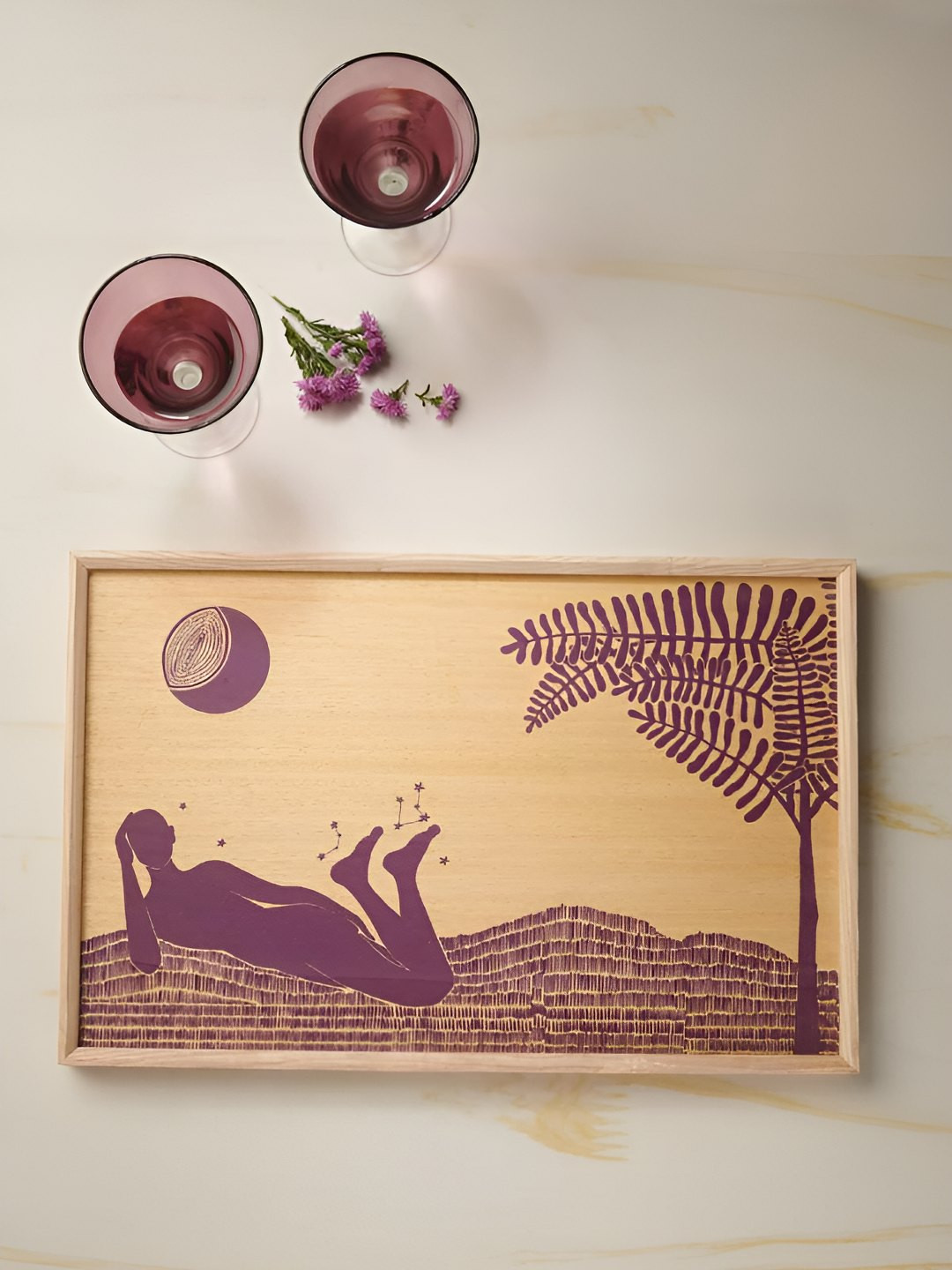 FREEDOM TREE Mauve Wood Easy to Clean Serving Tray
