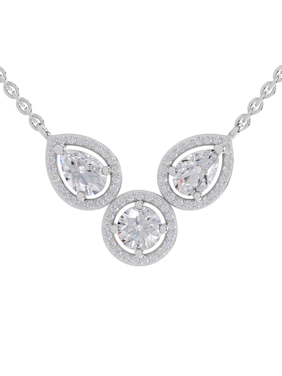Sparkles 14K White Gold Lab Grown Diamond 1.83 Carat Pear & Round Shape Diamond Necklace