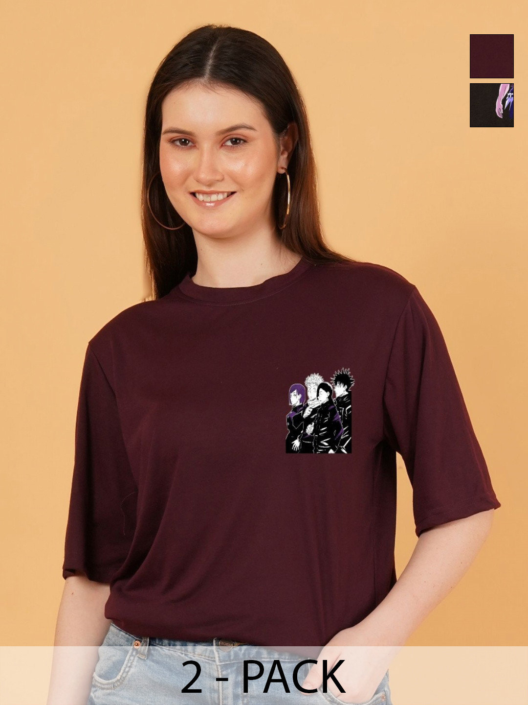 Kushi Flyer Women Pack of 2 Jujutsu Kaisen Graphic Printed Round Neck T-shirts