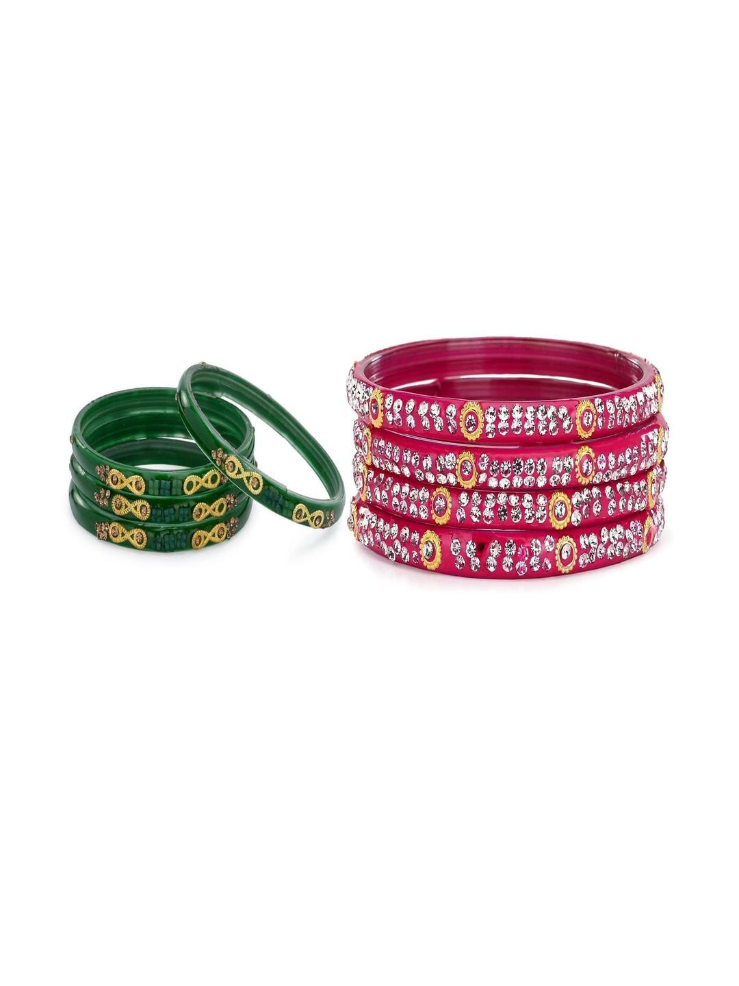 SOMIL Set Of 8 Green Alloy Artificial Stones & Beads Bangles