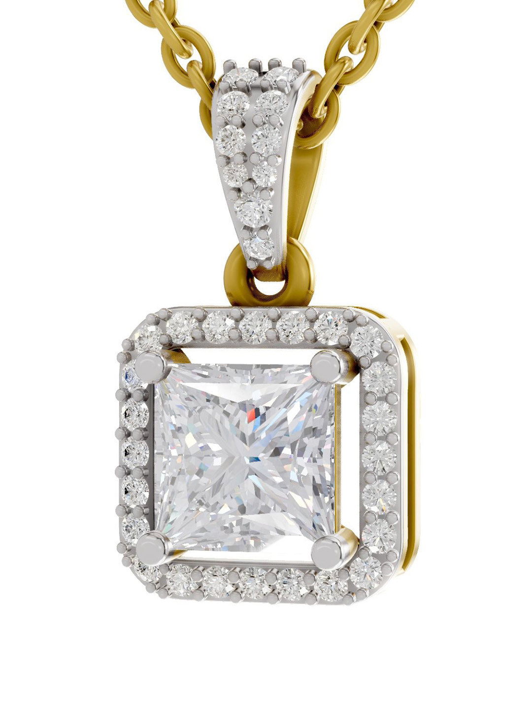 Sparkles 14K Yellow Gold Lab Grown Diamond 1.27 Ct Princess & Round Shape Diamond Pendant