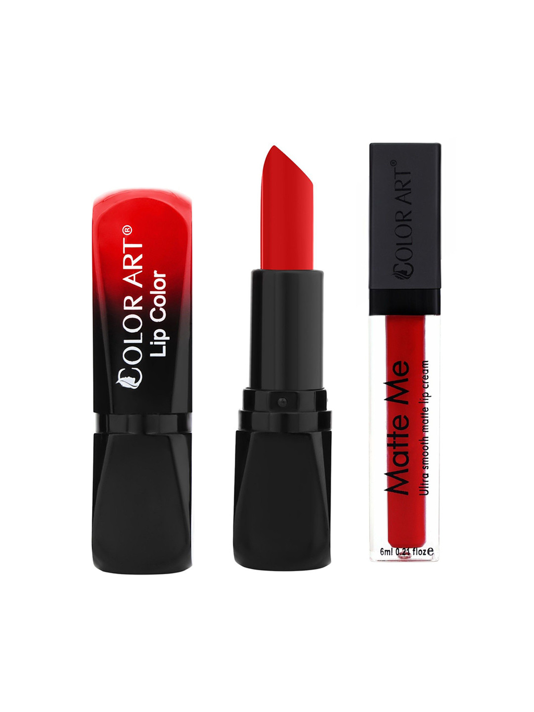 Color Art Women Set Of 2 Long Lasting Glossy Matte Lipstick - 4 g - Bright Red & Blood Red