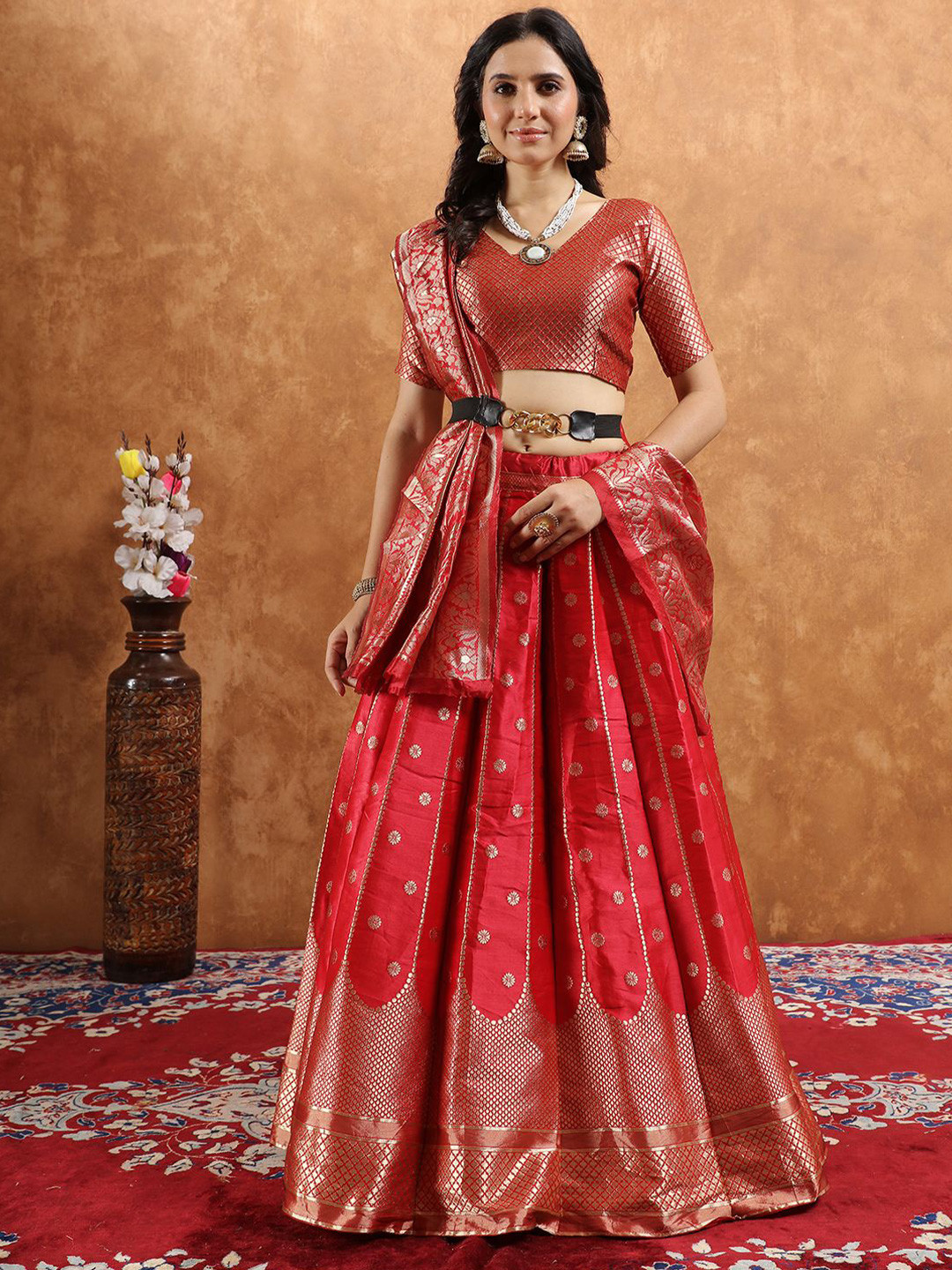 SWAMI STUDIO Semi-Stitched Lehenga & Unstitched Blouse With Dupatta