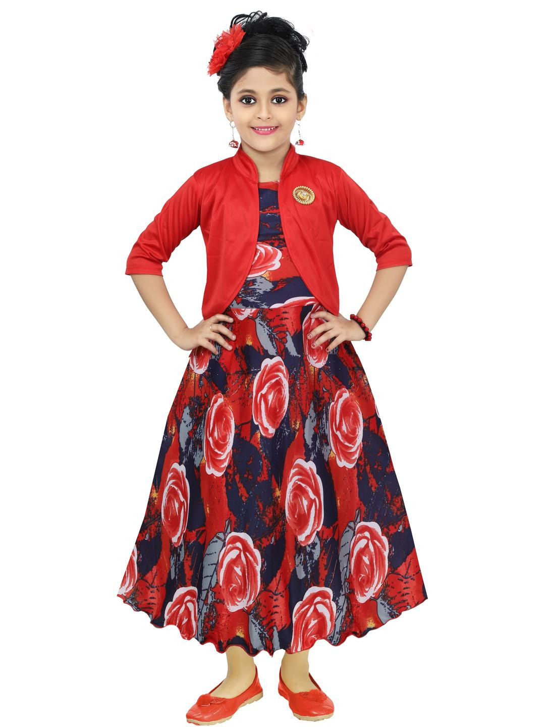 CHANDRIKA Girls Red Viscose Rayon Dresses