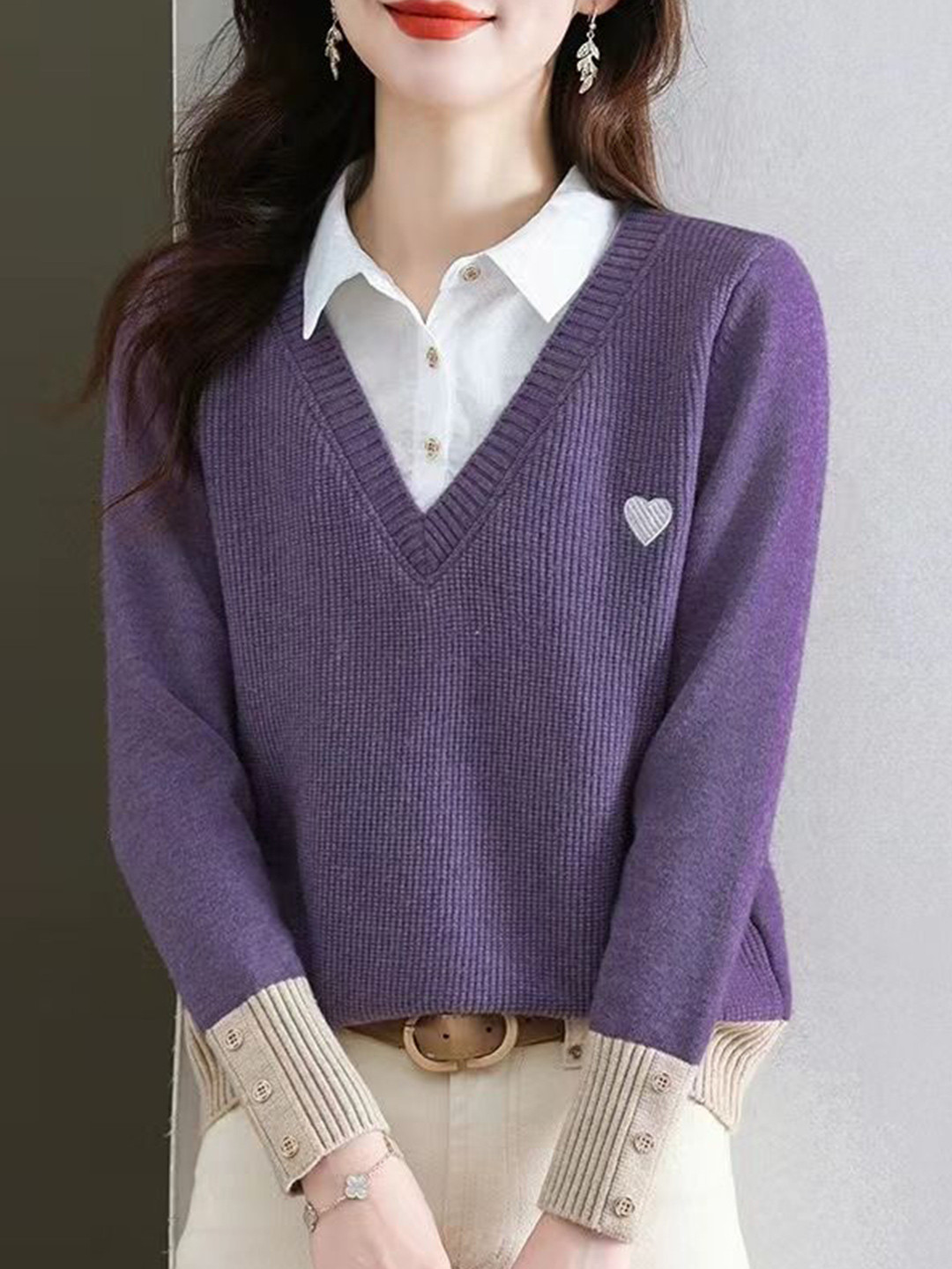 StyleCast Women Ribbed Cashmere Pullover with Fringed Detail