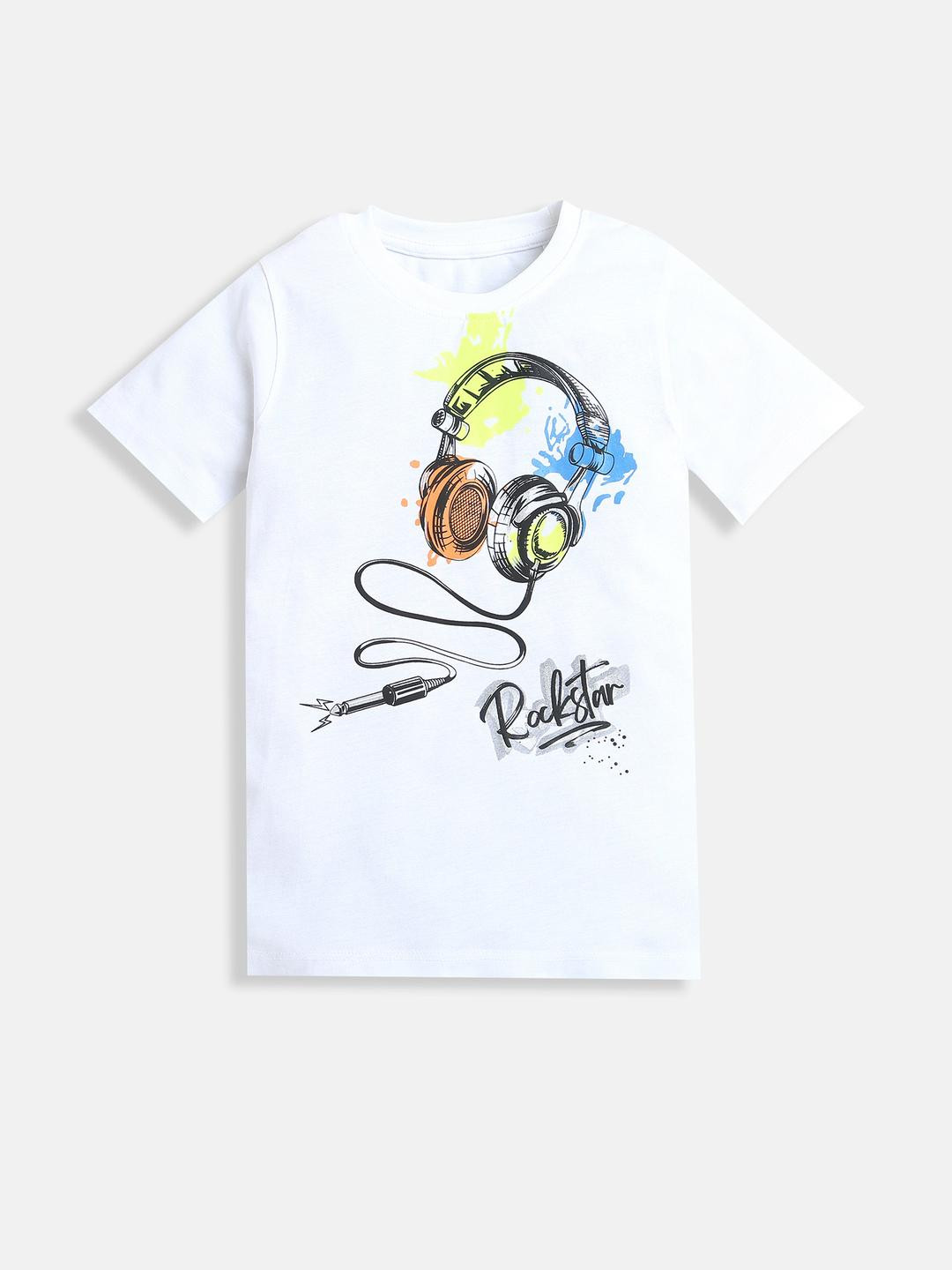 Adorn In Style Boys White Printed Short Sleeves T-shirt