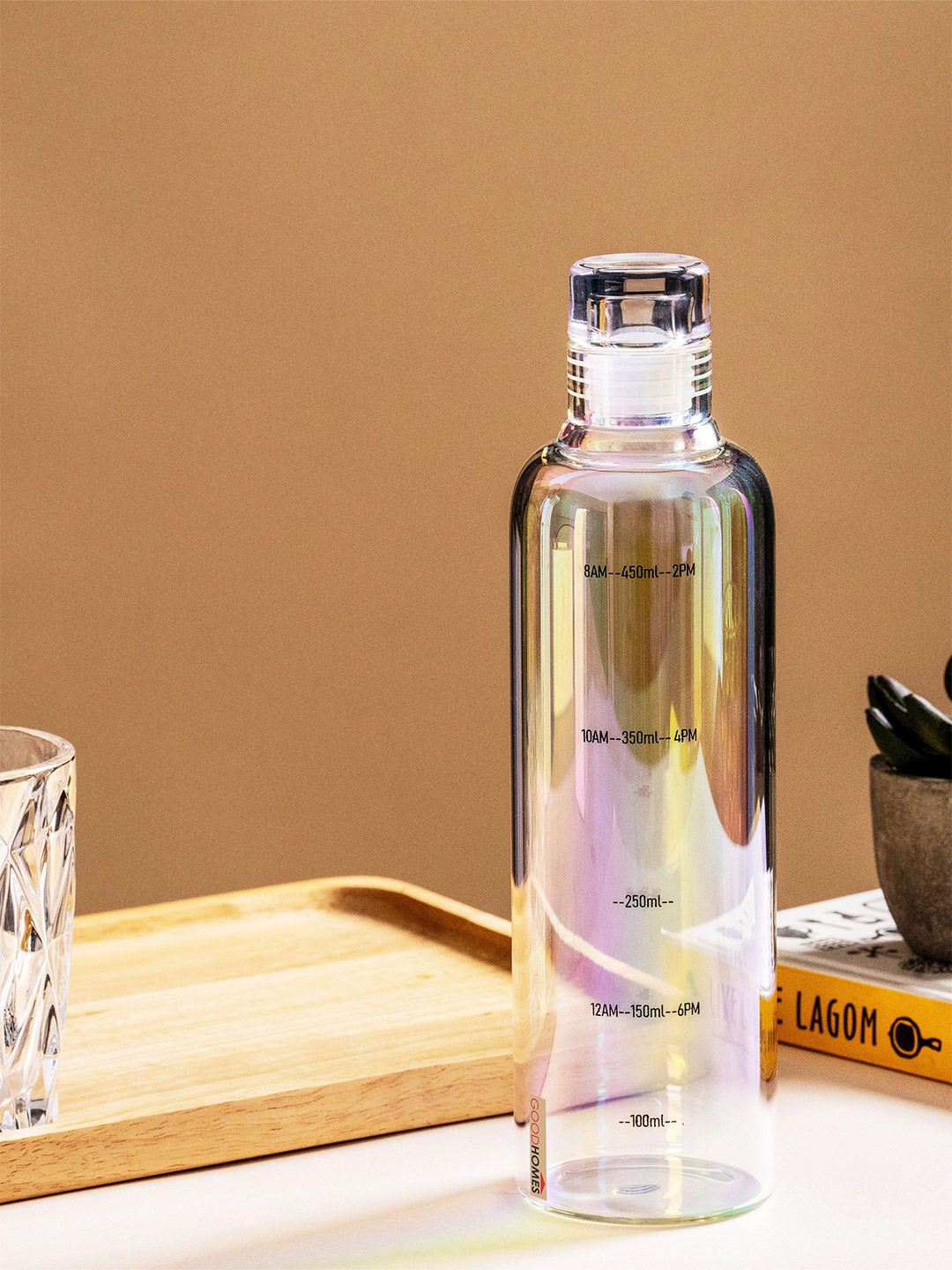 GOODHOMES Transparent & Black Printed Borosilicate Glass Smart Vacuum Water Bottle 550ml