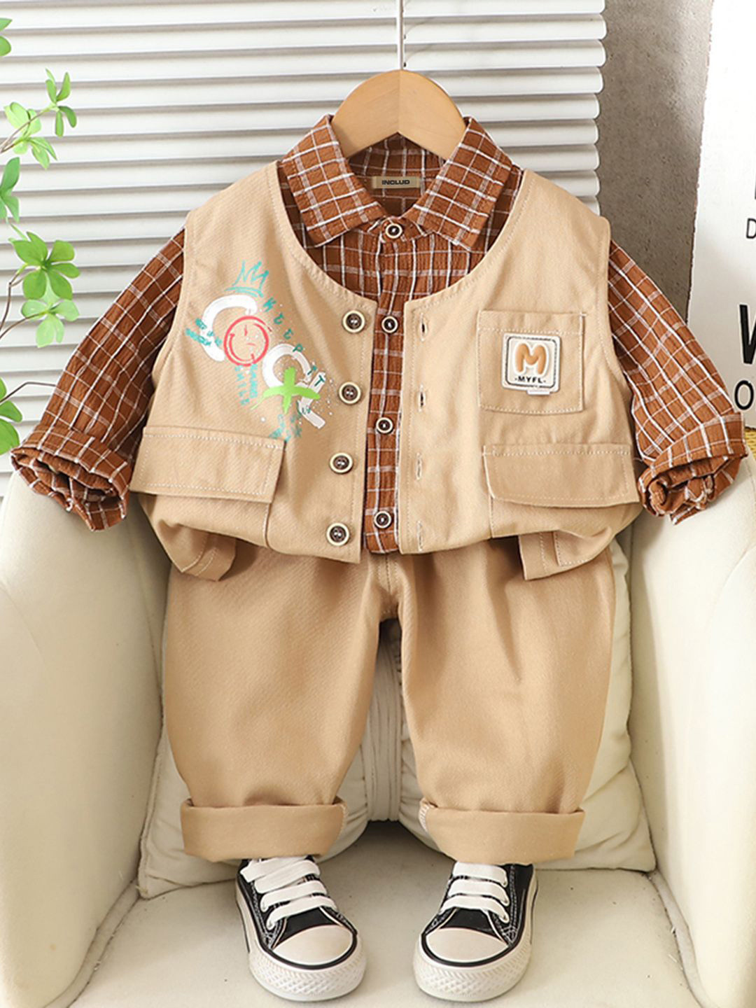 INCLUD Boys Checked Shirt With Reporter Jacket And Pants
