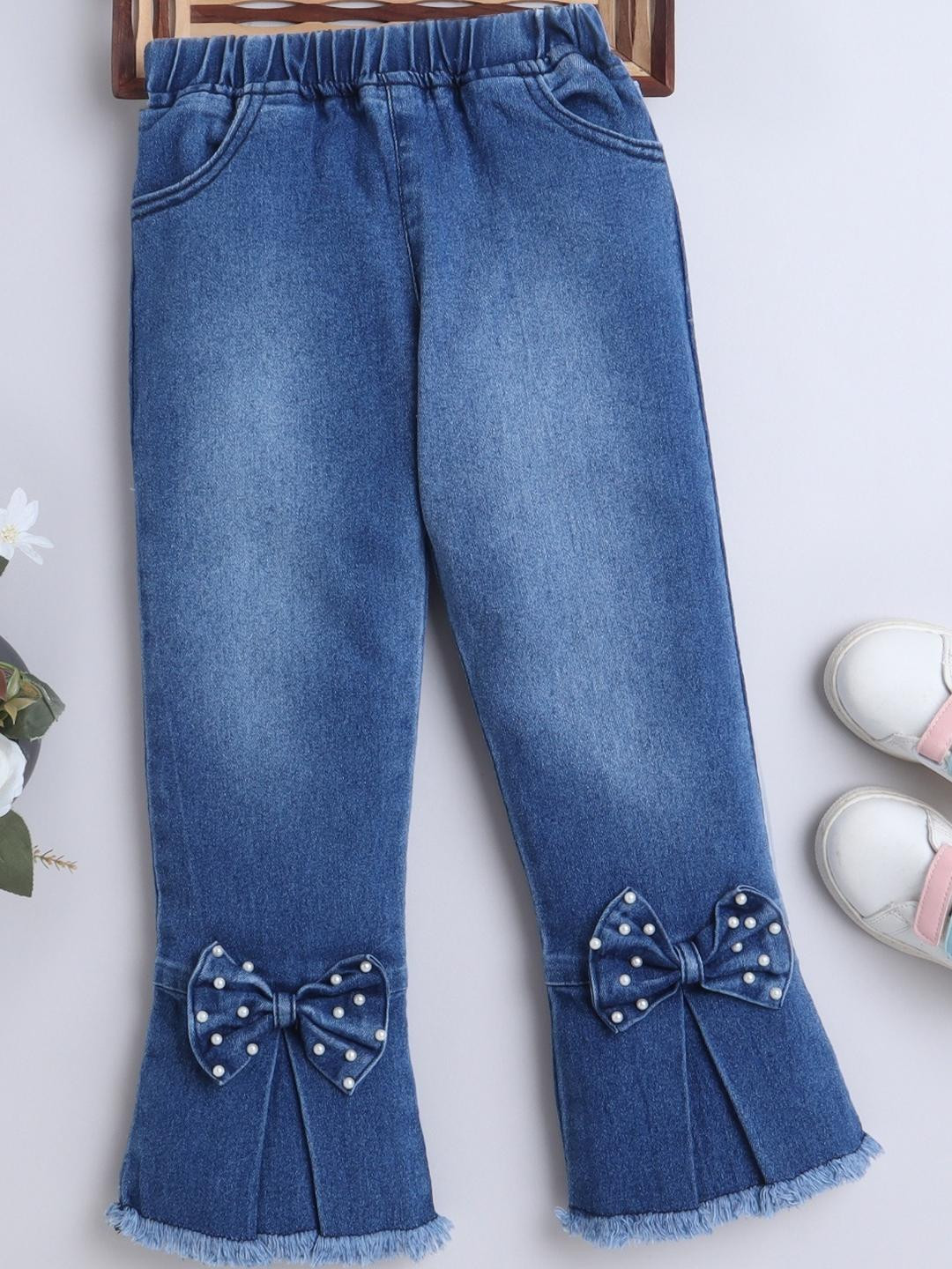 BRIGHT STARS KIDSWEAR Girls Regular Fit Mid-Rise Light Fade Stretchable Jeans