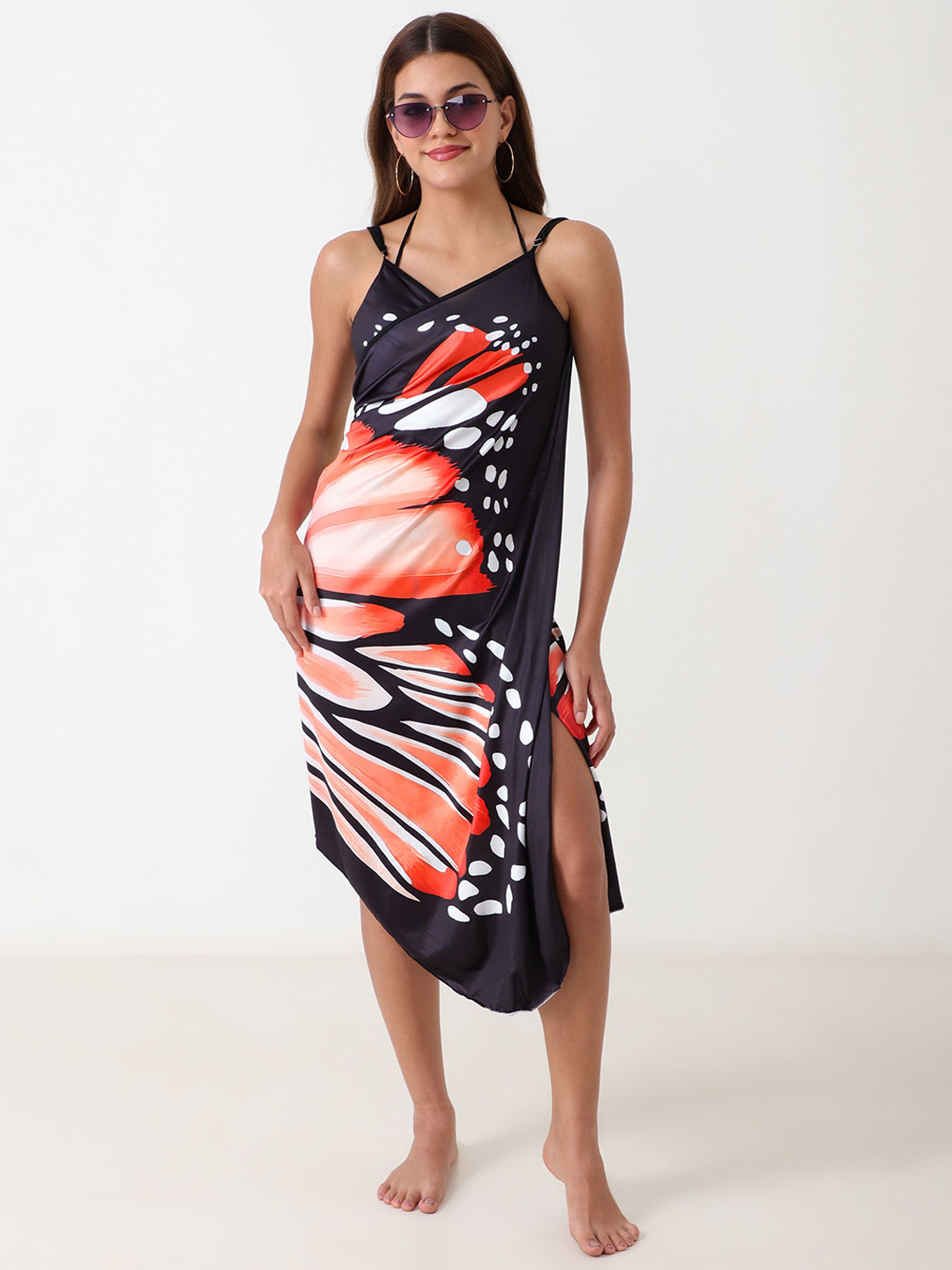 Beau Design Women Tropical Printed Halter Neck Sleeveless Cover Up Sarong