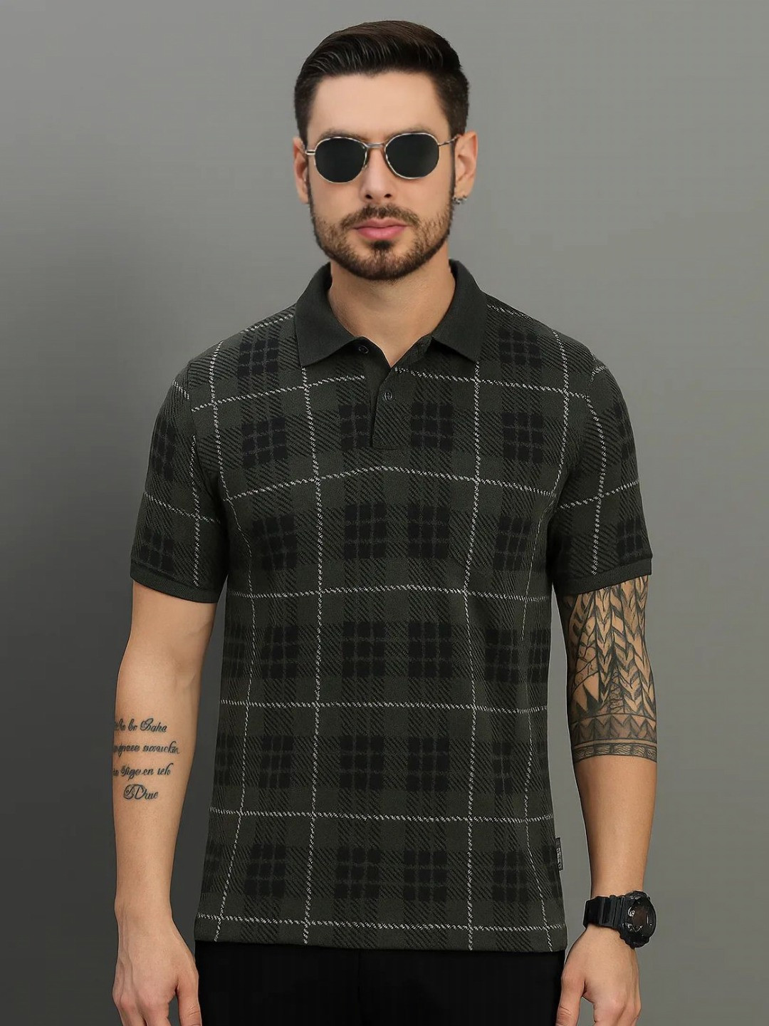 SZN Men Moisture Wicking Checked Polo Collar T-shirt