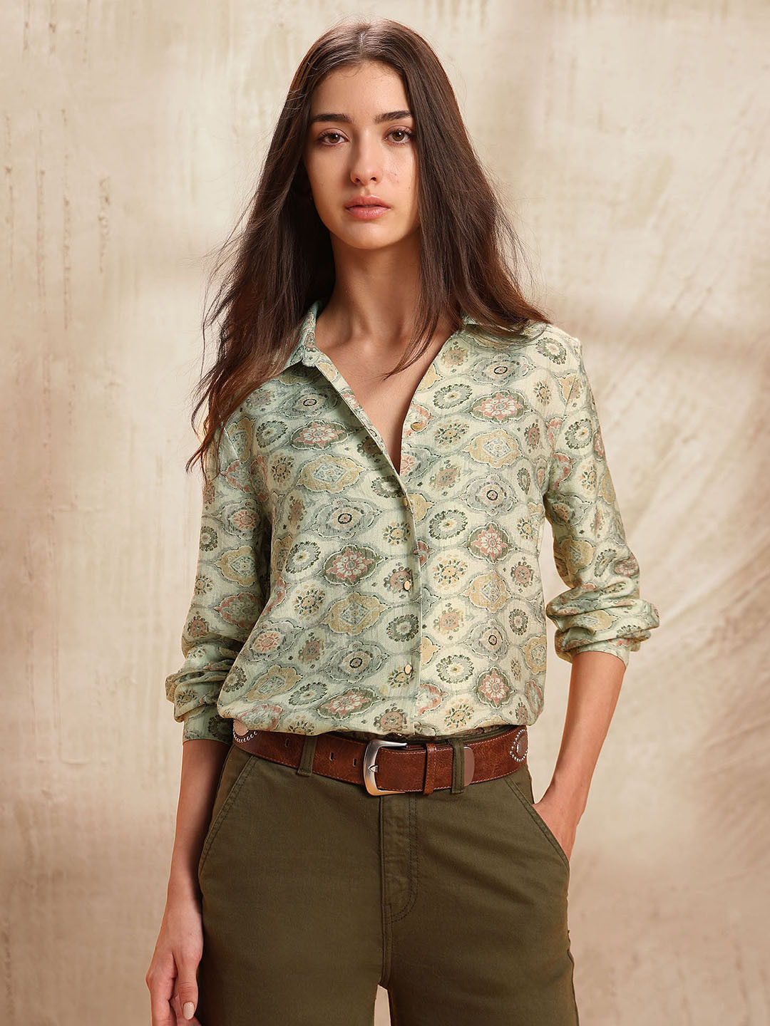 U.S. Polo Assn. Women Abstract Printed Spread Collar Casual Shirt