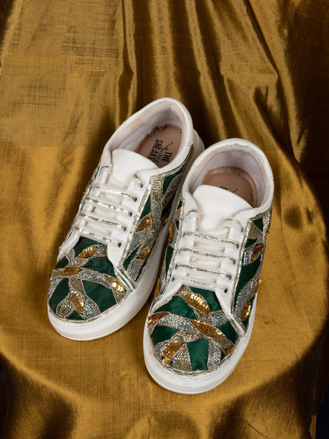 The Saree Sneakers Women Metalic Textured  Embellished Sneakers